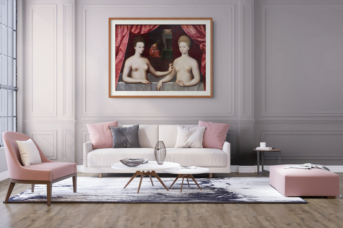 Retrato de Gabrielle d'Estrées y de su hermana la duquesa de Villars - Segunda Escuela de Fontainebleau - Lienzo premium 430g (calidad de galeria)