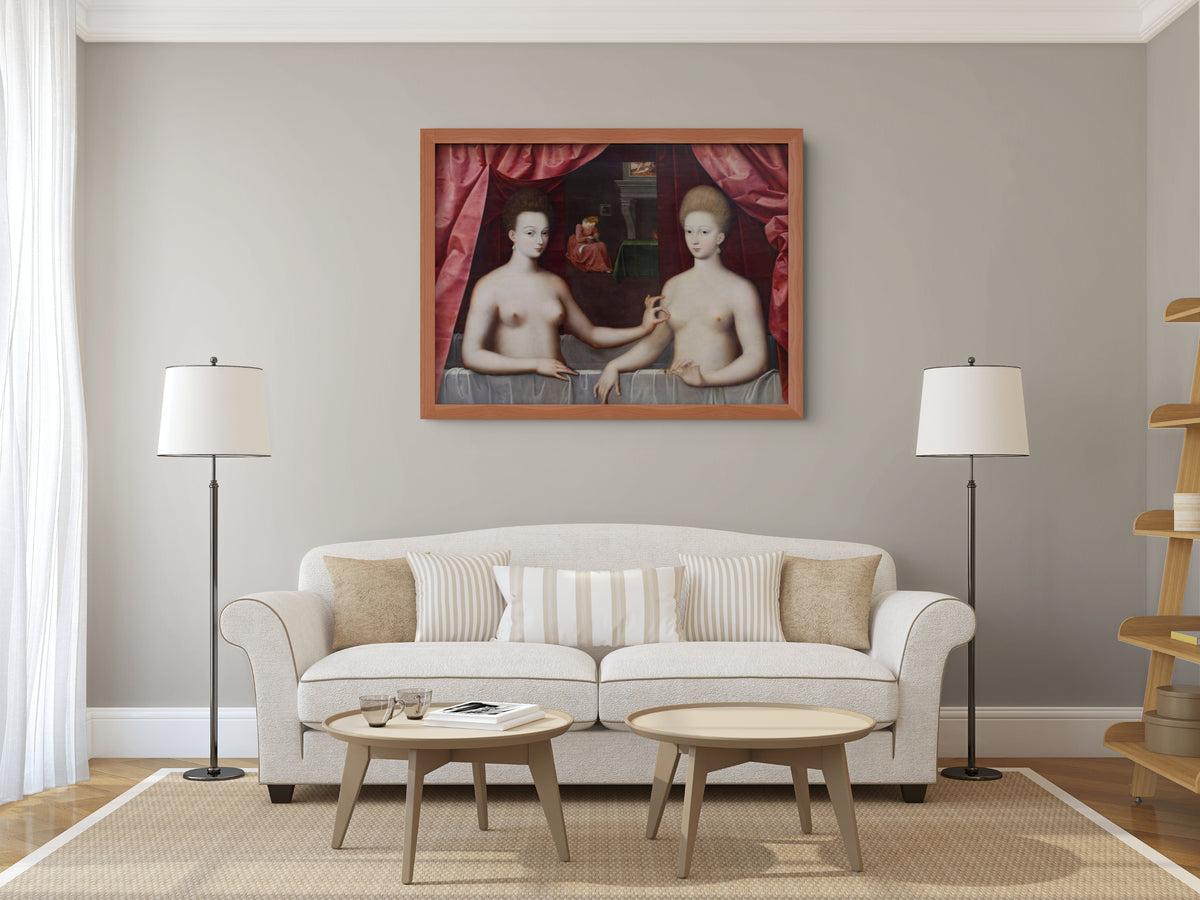 Retrato de Gabrielle d'Estrées y de su hermana la duquesa de Villars - Segunda Escuela de Fontainebleau - Lienzo premium 430g (calidad de galeria)