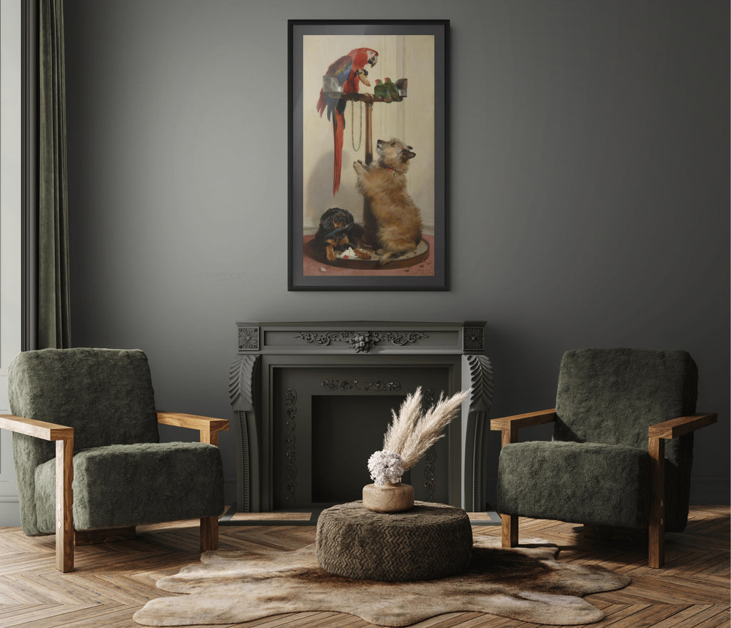 Islay, Tilco, un guacamayo y dos agapornis - Sir Edwin Landseer - Lienzo premium 430g (calidad de galeria)