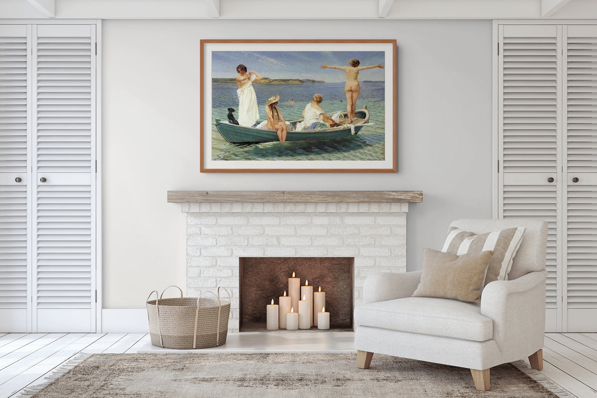 Muchachas jóvenes bañándose - Harald Slott-Møller - Lienzo premium 430g (calidad de galeria)