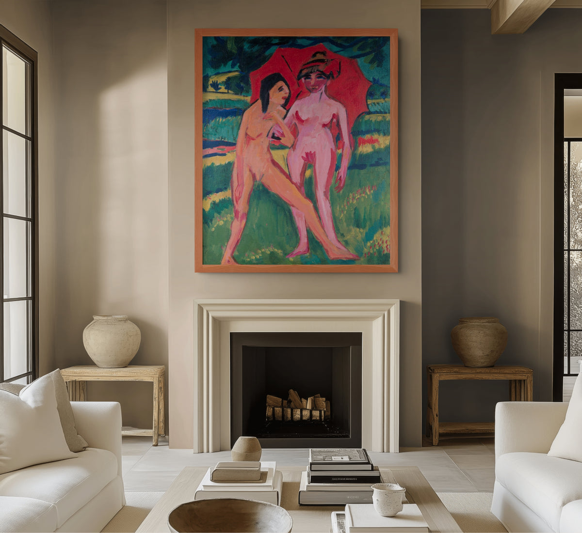 Dos muchachas bajo una sombrilla - Ernst Ludwig Kirchner - Lienzo premium 430g (calidad de galeria)