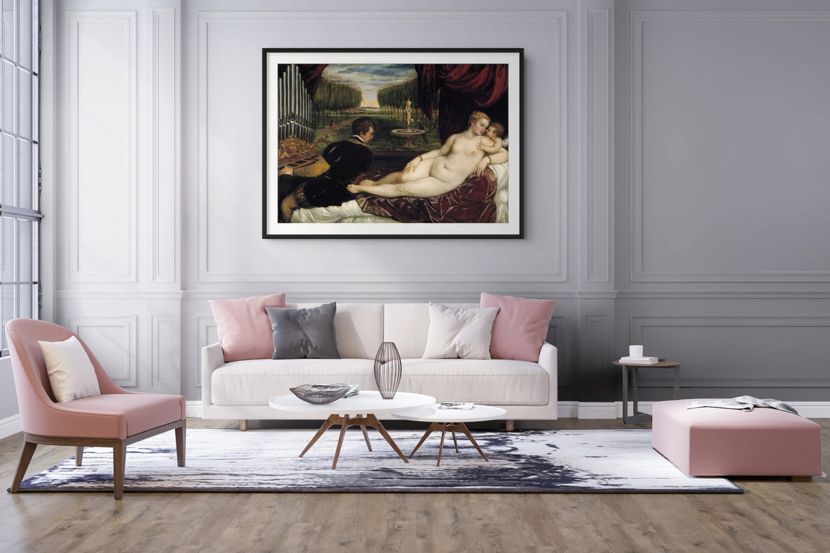 Venus con organista y Cupido - Tiziano Vecellio - Lienzo premium 430g (calidad de galeria)