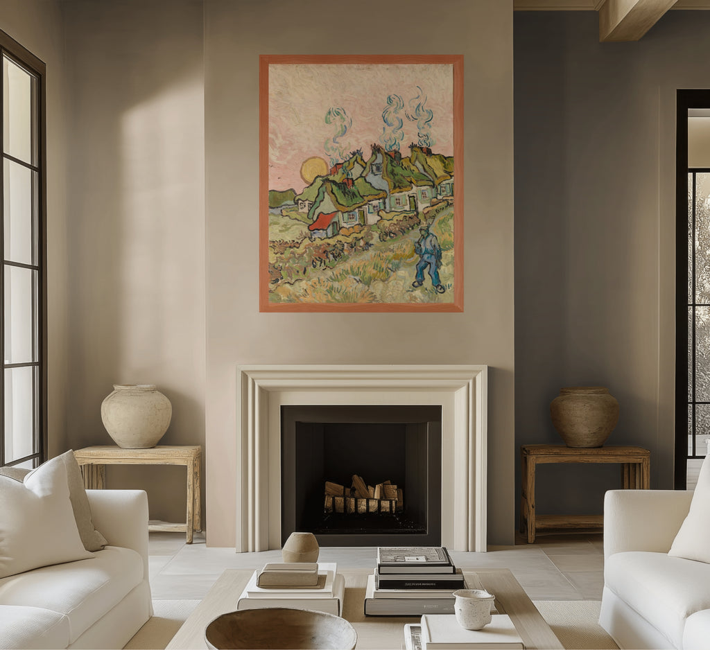 Casas con techos de paja al sol: Reminiscencia del Norte - Vincent Van Gogh - Lienzo premium 430g (calidad de galeria)